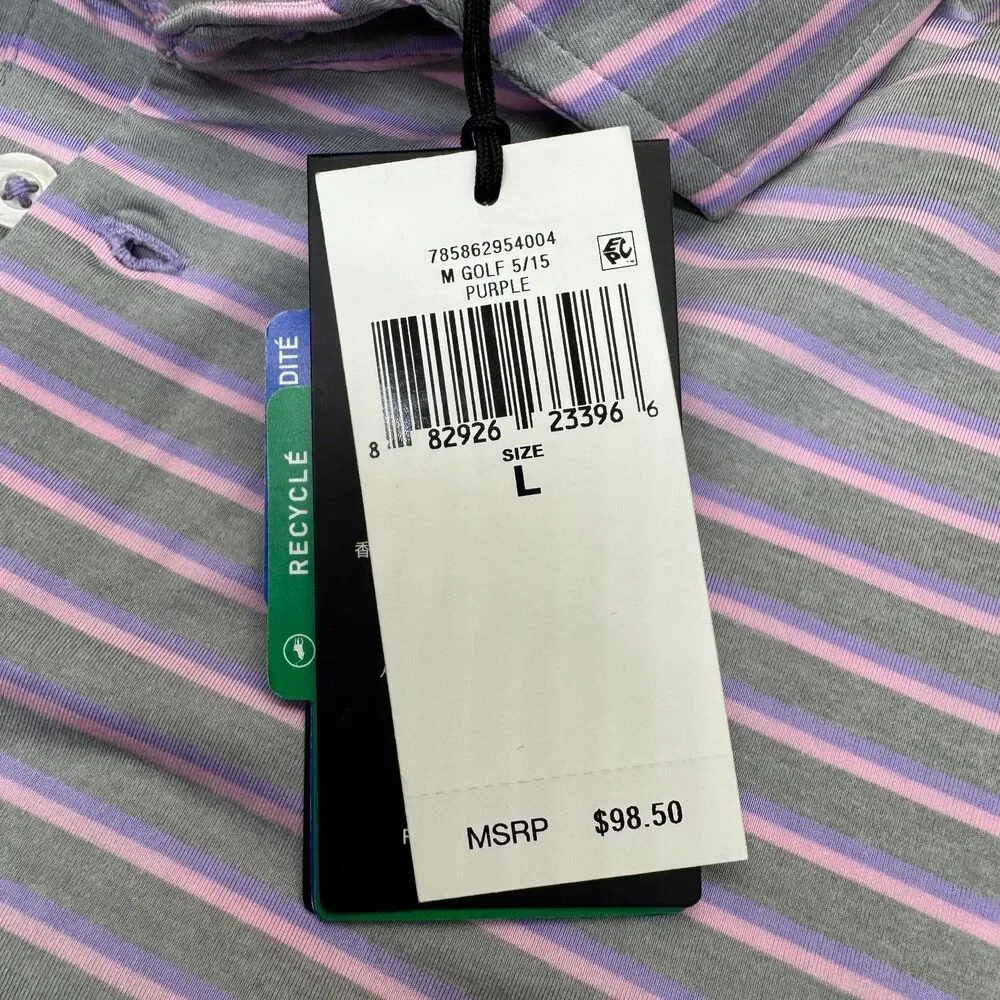 NEW Ralph Lauren RLX  Golf Polo Shirt Mens LG Striped Pink Gray Purple